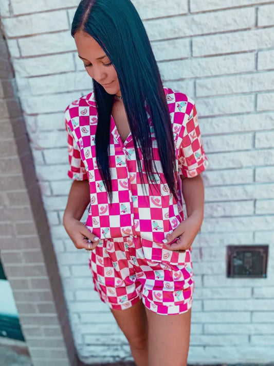Pink checkered Pajama Set
